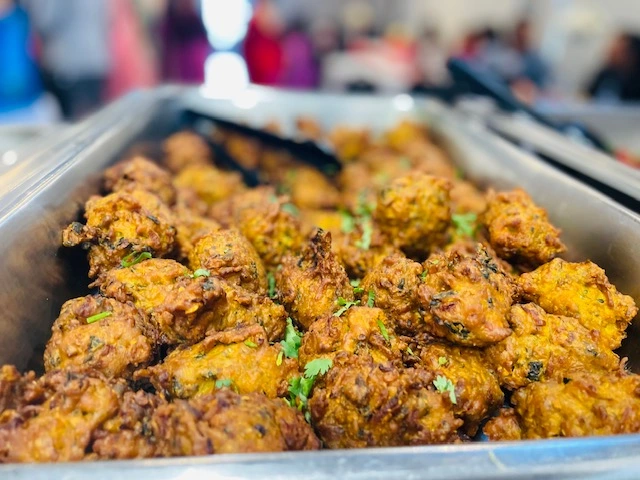 Freshly fried vegetable pakora at Green Chili Fine Indian Cuisine, Calgary